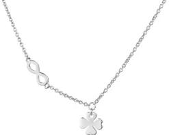 Naszyjnik srebrny - koniczyna, nieskończoność