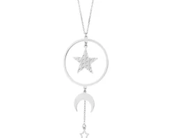 Naszyjnik srebrny - koło, gwiazdy, Księżyc