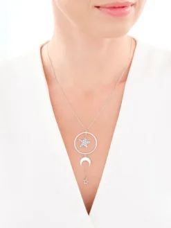 Naszyjnik srebrny - koło, gwiazdy, Księżyc