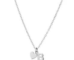 Naszyjnik srebrny - litera B, serce