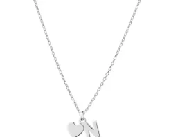 Naszyjnik srebrny  - litera N, serce