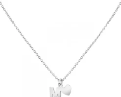 Naszyjnik srebrny - litera M, serce