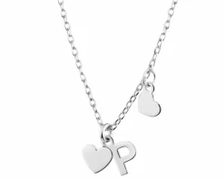 Naszyjnik srebrny - litera P, serca