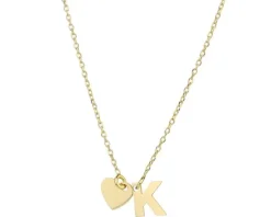 Naszyjnik srebrny - litera K, serce