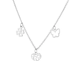 Naszyjnik srebrny - serce, koniczyna, motyl