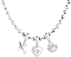 Naszyjnik srebrny new charms - zestaw - samolot, serce, łapka