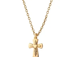 Naszyjnik srebrny pozłacany - krzyż, serce