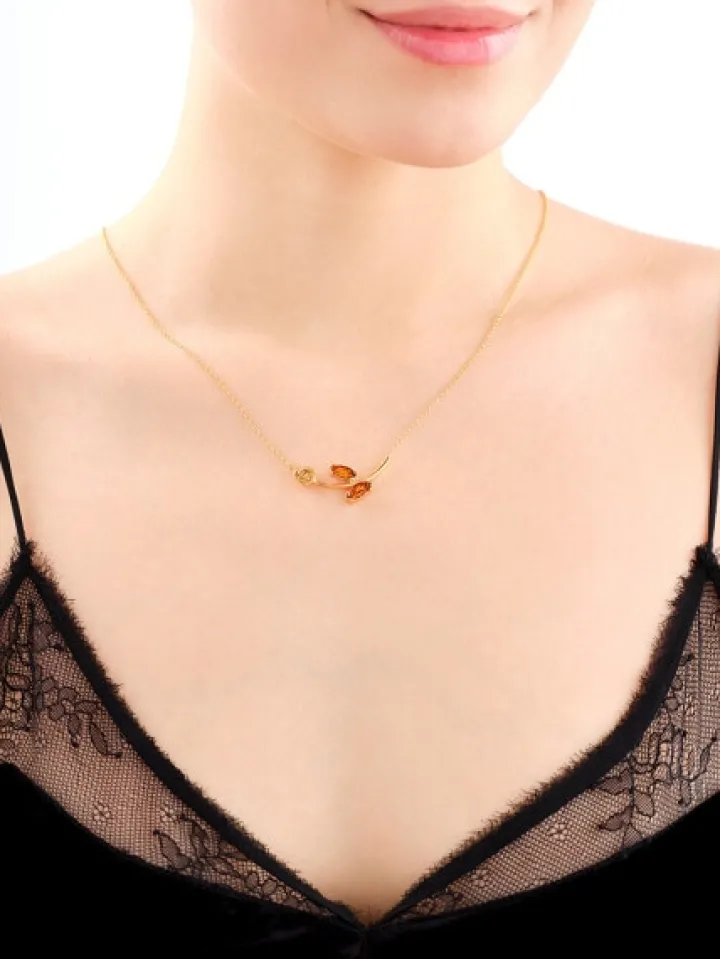 Naszyjnik srebrny z bursztynem - róża