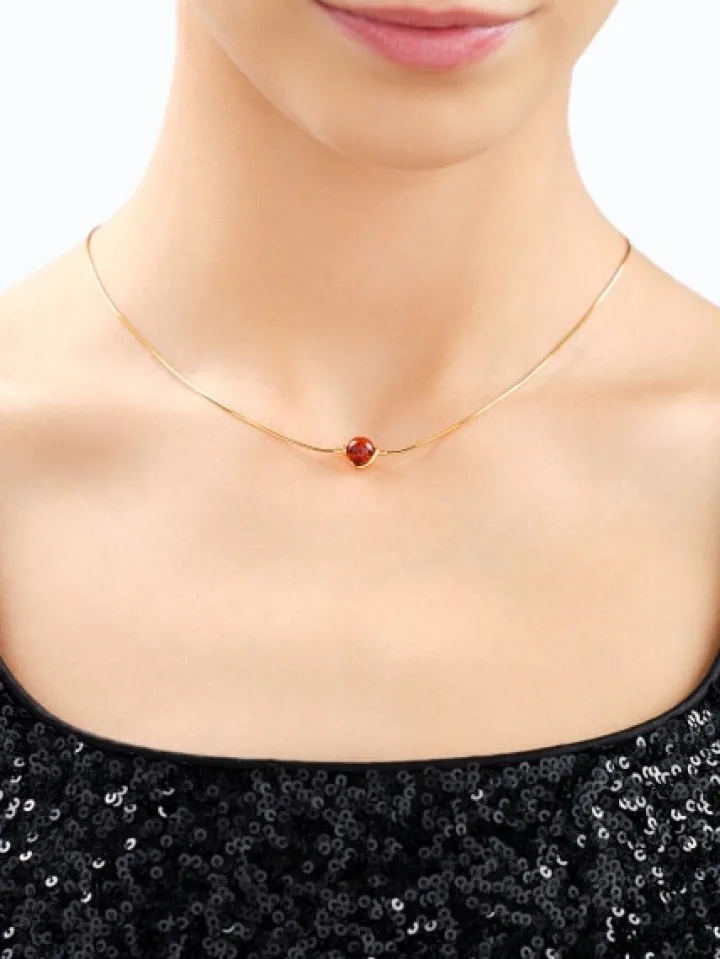 Naszyjnik srebrny z bursztynem - kulka