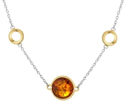 Naszyjnik srebrny z bursztynem - koła