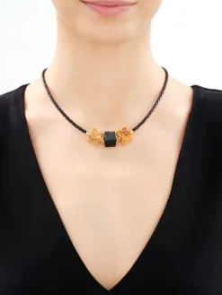 Naszyjnik srebrny z bursztynem - kwadraty