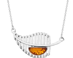 Naszyjnik srebrny z bursztynem - liść