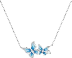 Naszyjnik srebrny z cyrkoniami i emalią - motyle