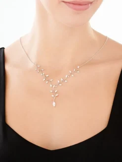 Naszyjnik srebrny z cyrkoniami - liście