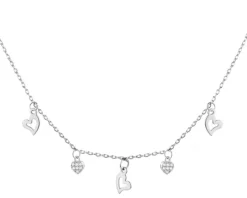 Naszyjnik srebrny z cyrkoniami - serca