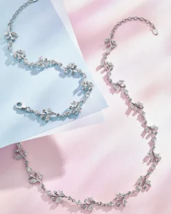 Naszyjnik srebrny z cyrkoniami - liście