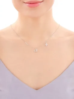 Naszyjnik srebrny z cyrkoniami - samolot, kula ziemska