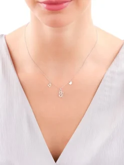 Naszyjnik srebrny z cyrkoniami - aniołek, serca