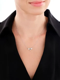 Naszyjnik srebrny z cyrkoniami - kwiat, motyle