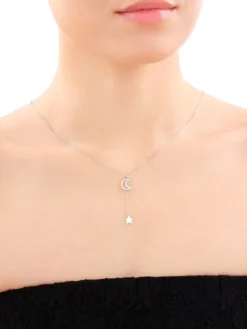 Naszyjnik srebrny z cyrkoniami - Księżyc, gwiazda
