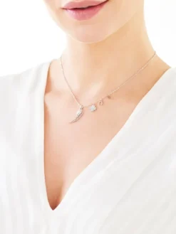 Naszyjnik srebrny z cyrkoniami - skrzydło, koniczyna, podkowa