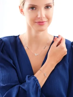 Naszyjnik srebrny z cyrkoniami i  szlifowanym szkłem - motyle