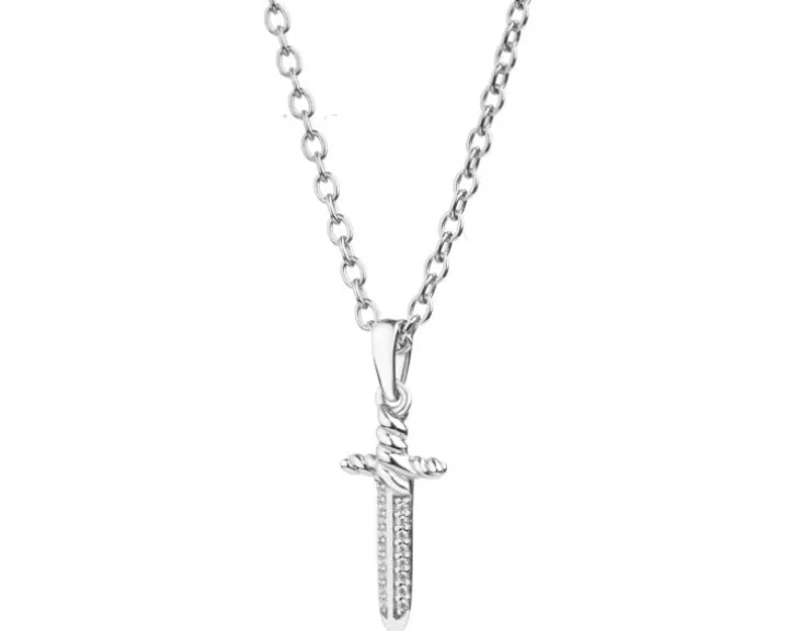 Naszyjnik srebrny z cyrkoniami - sztylet