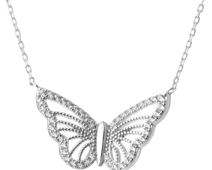 Naszyjnik srebrny z cyrkoniami - motyl