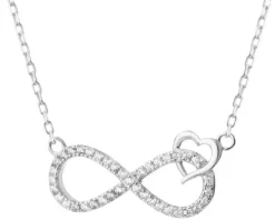 Naszyjnik srebrny z cyrkoniami - nieskończoność, serce