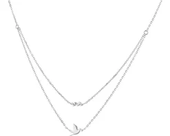 Naszyjnik srebrny z cyrkoniami - ptak, liść