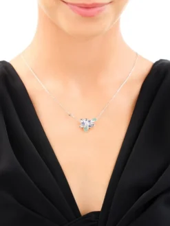 Naszyjnik srebrny z cyrkoniami - liście, kwiat