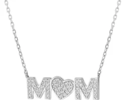 Naszyjnik srebrny z cyrkoniami - mama, serce