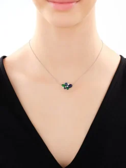 Naszyjnik srebrny z cyrkoniami i szlifowanym szkłem