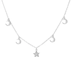 Naszyjnik srebrny z cyrkoniami - Księżyce, gwiazda