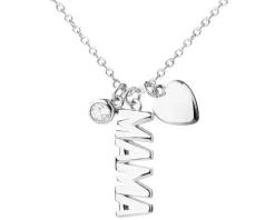 Naszyjnik srebrny z cyrkonią - mama, serce