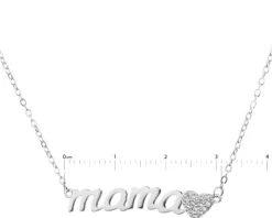 Naszyjnik srebrny z cyrkoniami - mama, serce