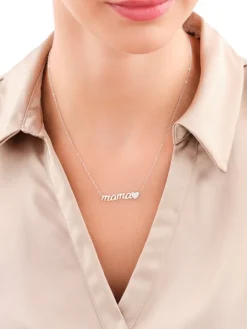 Naszyjnik srebrny z cyrkoniami - mama, serce