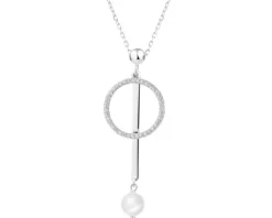 Naszyjnik srebrny z cyrkoniami i perłą - koło