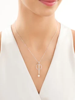 Naszyjnik srebrny z cyrkoniami i perłą - koło