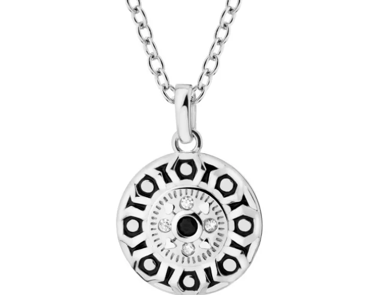 Naszyjnik srebrny z cyrkoniami i emalią