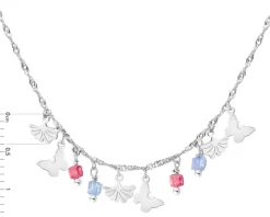 Naszyjnik srebrny z cyrkoniami - motyle, miłorzęby