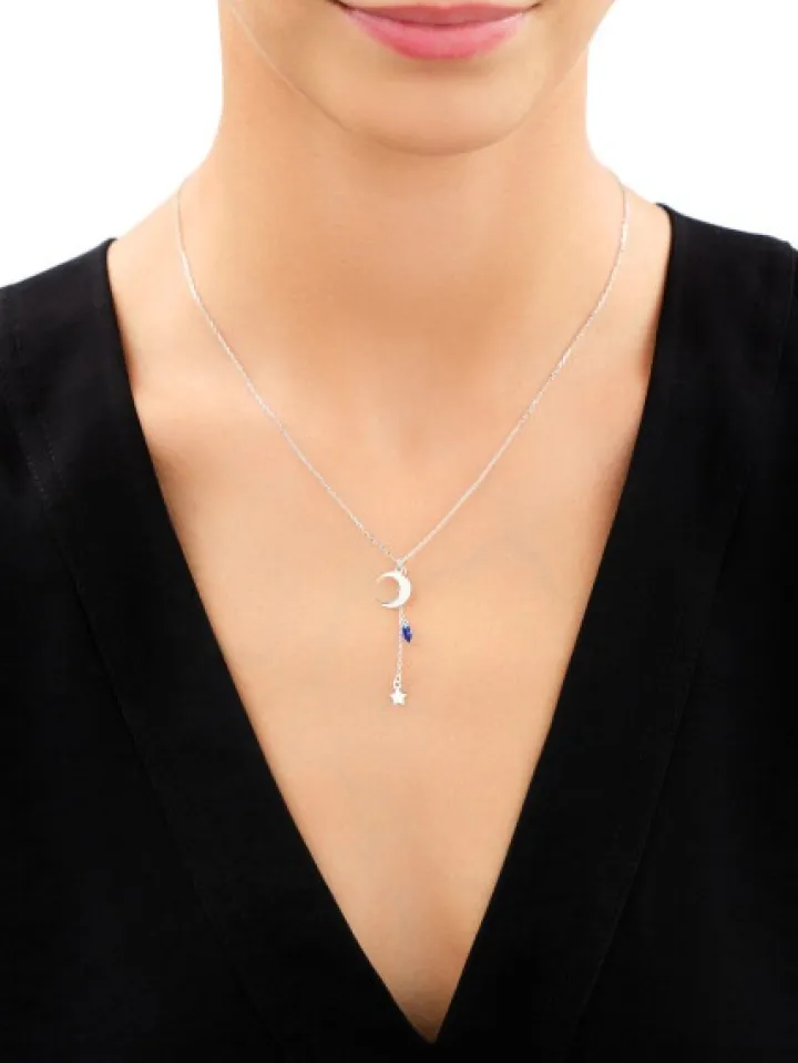 Naszyjnik srebrny z cyrkonią - Księżyc, gwiazda