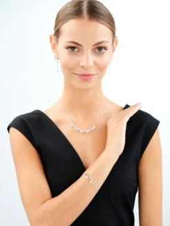 Naszyjnik srebrny z cyrkoniami - liście