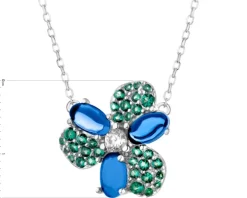 Naszyjnik srebrny z cyrkoniami i szlifowanym szkłem - kwiat