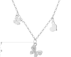 Naszyjnik srebrny z cyrkoniami - motyl, serce, koniczyna