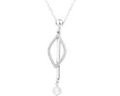 Naszyjnik srebrny z cyrkoniami i perłą