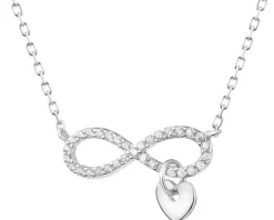 Naszyjnik srebrny z cyrkoniami - nieskończoność, serce