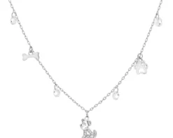 Naszyjnik srebrny z cyrkoniami - pies, kość, łapka