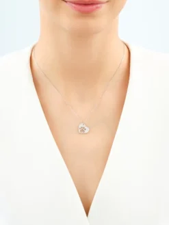 Naszyjnik srebrny z cyrkoniami - serce, łapka