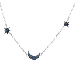 Naszyjnik srebrny z cyrkoniami - Księżyc, gwiazdy